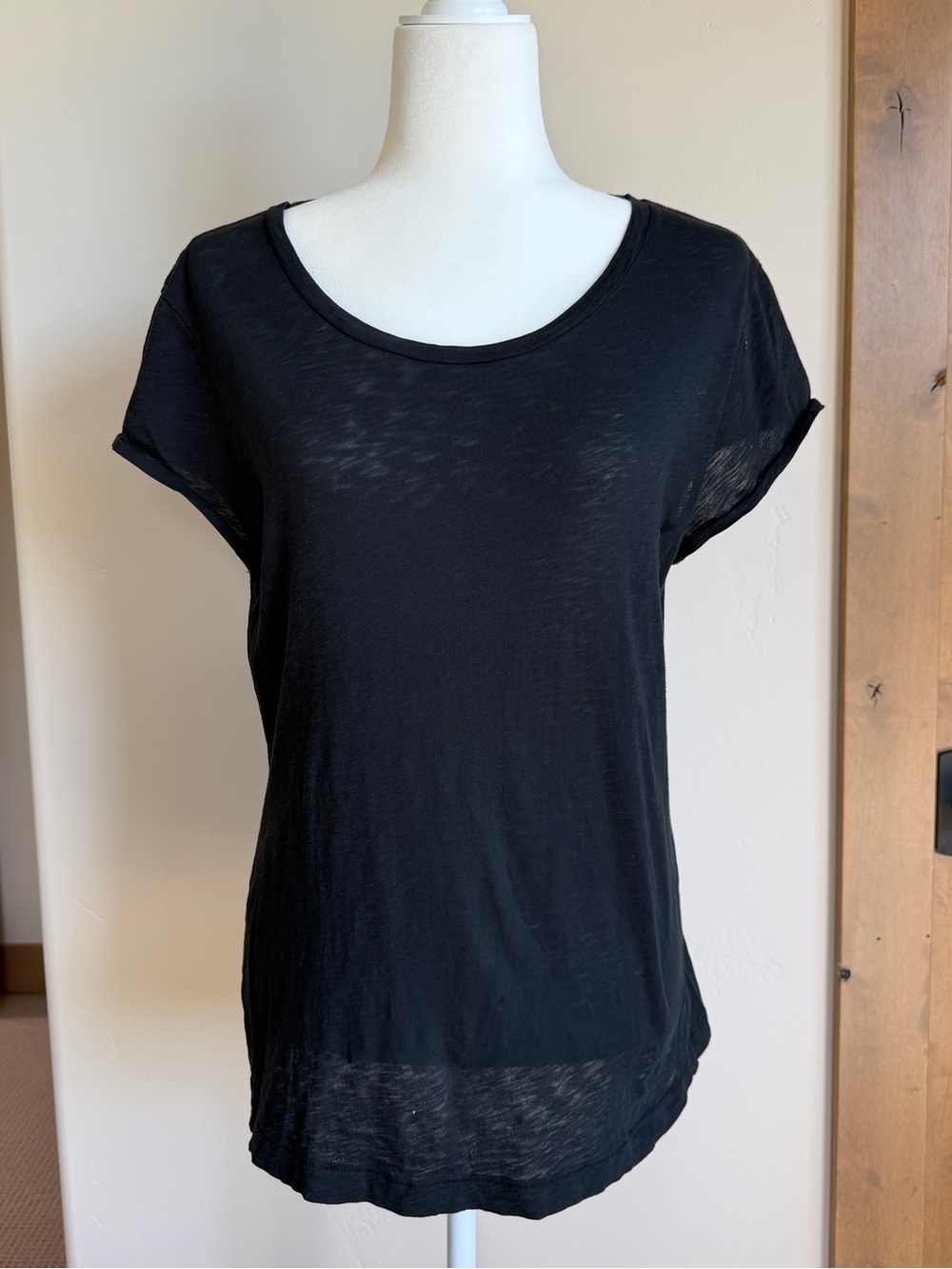 rag & bone Black Short Sleeve Scoop Neck Tee | Size L